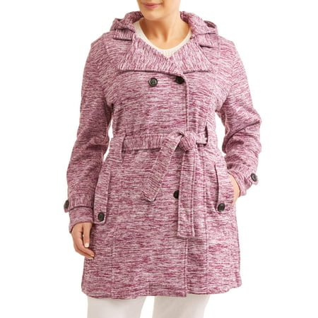 Hooded Plus Size Coat - Yoki Women's Plus Size Double Breast Belted Fleece Jacket With Removeable Hood