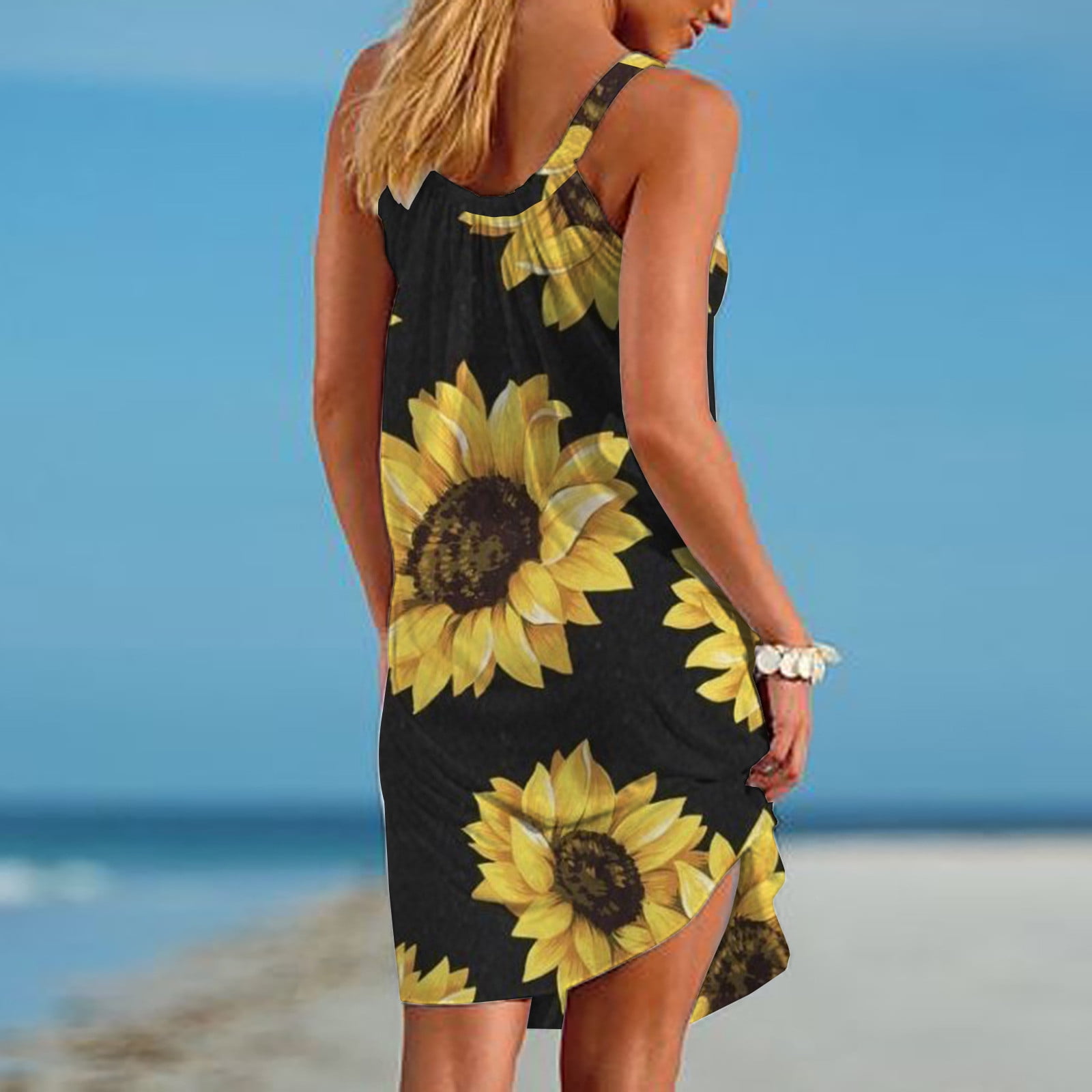 jovati Sexy Summer Dresses for Women Women Summer Casual Camis Sleeveless Round Neck Broken Flower Sunflower Printed Dresses Loose Dress Sexy Dresses for Women Summer Summer Dress for Women Sexy Walma...