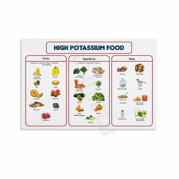 High Potassium Food Chart Posters Canvas Painting Wall Art Poster for Bedroom Living Room Decor Posters