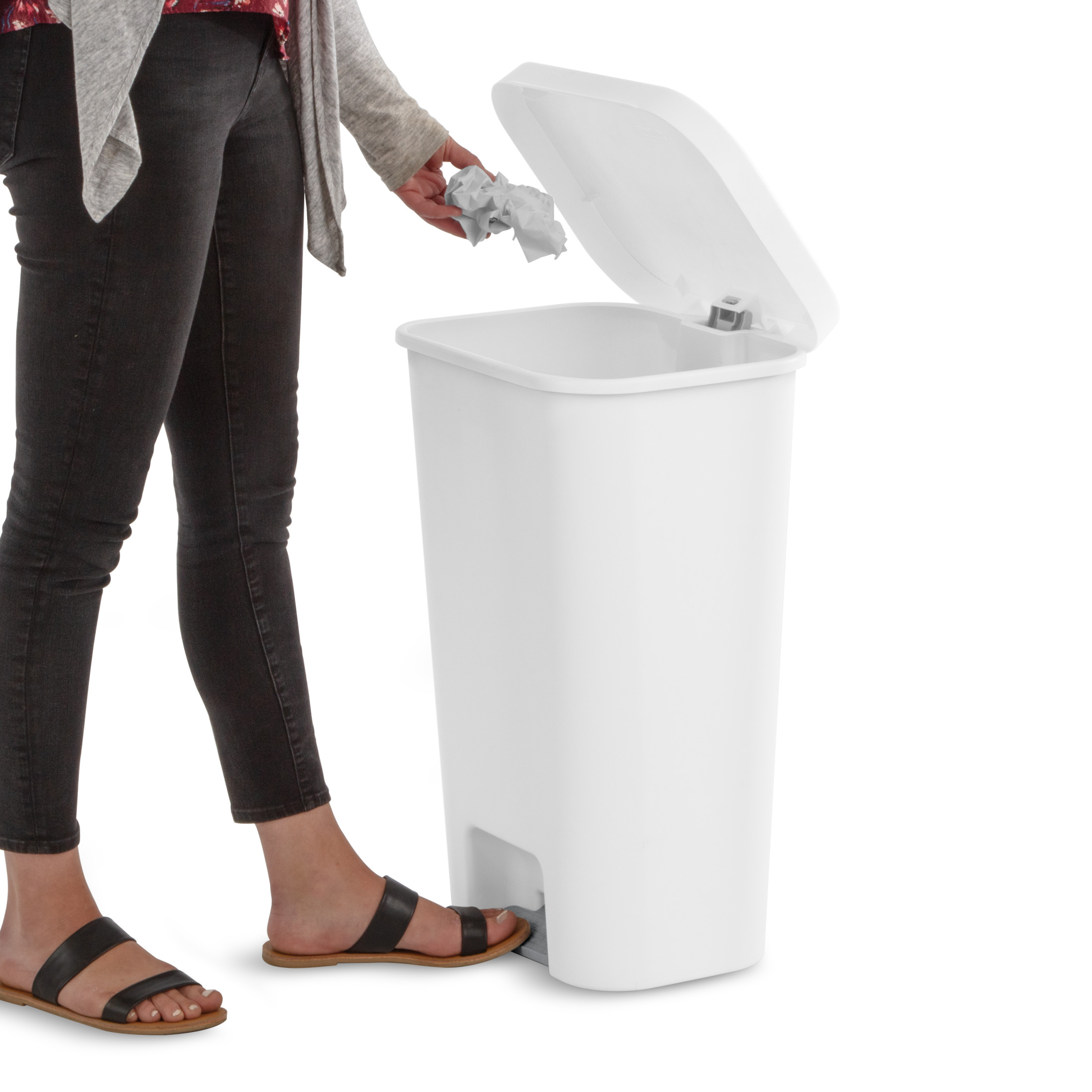 Sterilite Large Kitchen Trash Can, 11.9 Gallon Plastic Garbage Bin with Step Lid, White