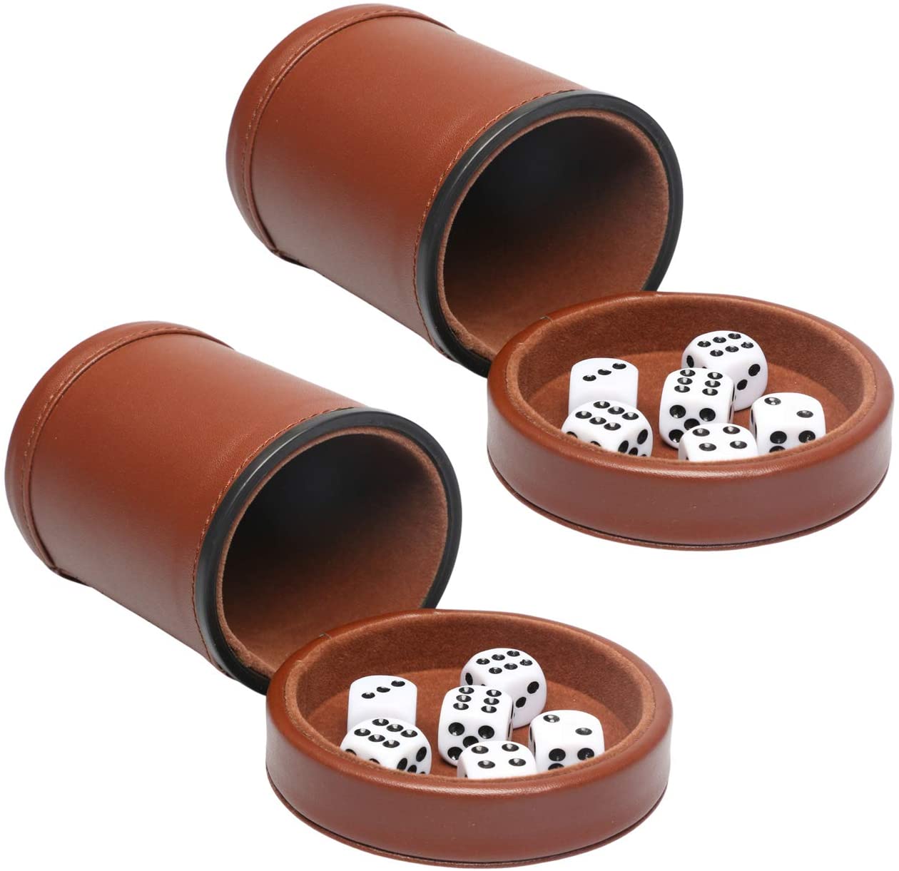 Leather Dice Cup Set with Lid Dark Brown Felt Lining Quiet Shaker Cup