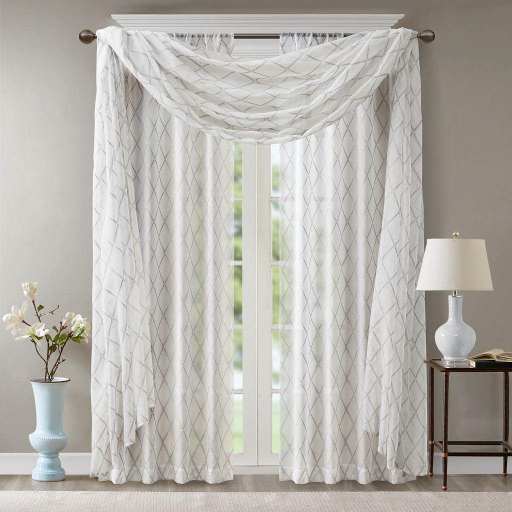MAYEERTY Diamond Sheer Embroidered Window Scarf Living Room