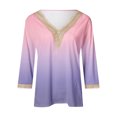 thumbnail image 5 of Bovxnpu 3/4 Length Sleeve Womens Tops, Cotton Casual Tunic Tops for Women Loose Dressy, Women's Fashion Printed T-shirt 3/4 Sleeves Blouse Round Neck Casual S, 5 of 5
