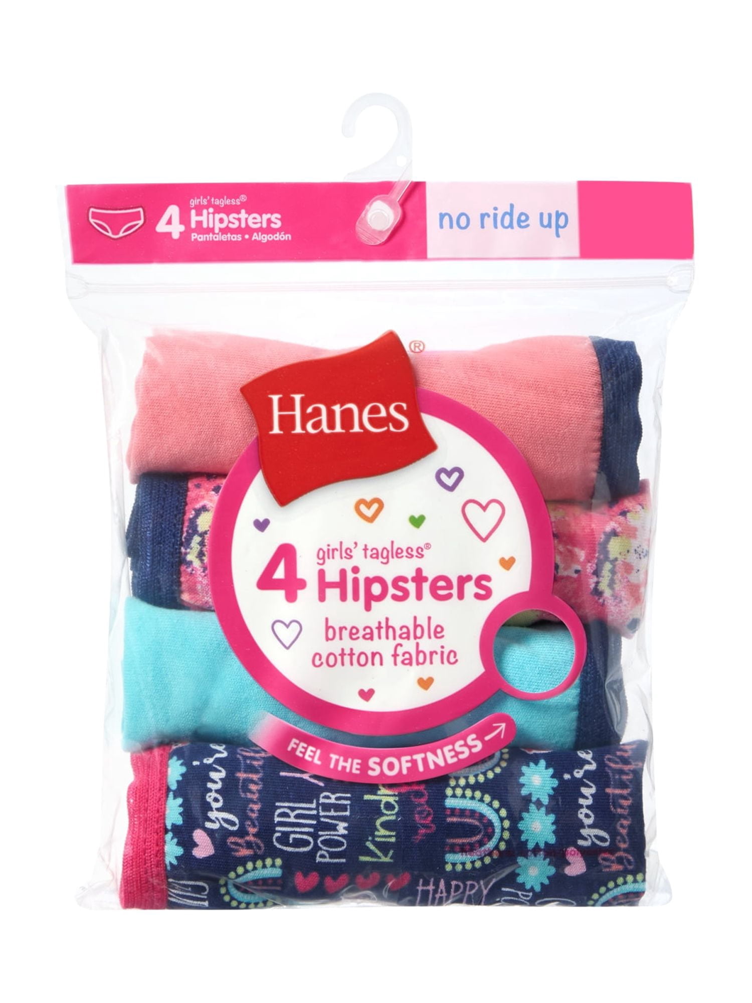 Hanes Girls' Cotton Hipster Panties, 4-Pack