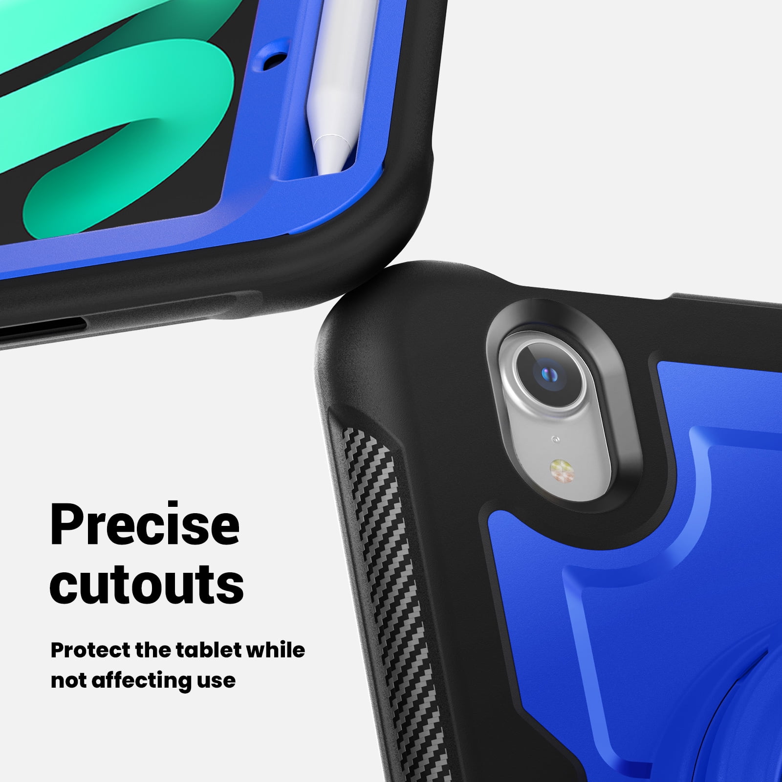 Shockproof Case for Apple iPad Mini 6th 7th Generation 8.3 Inch, Rugged Hybrid Protective Cover with Pencil Holder & Shoulder Strap Kids Friendly Rotating Kickstand Case for iPad Mini 6 7,Darkblue