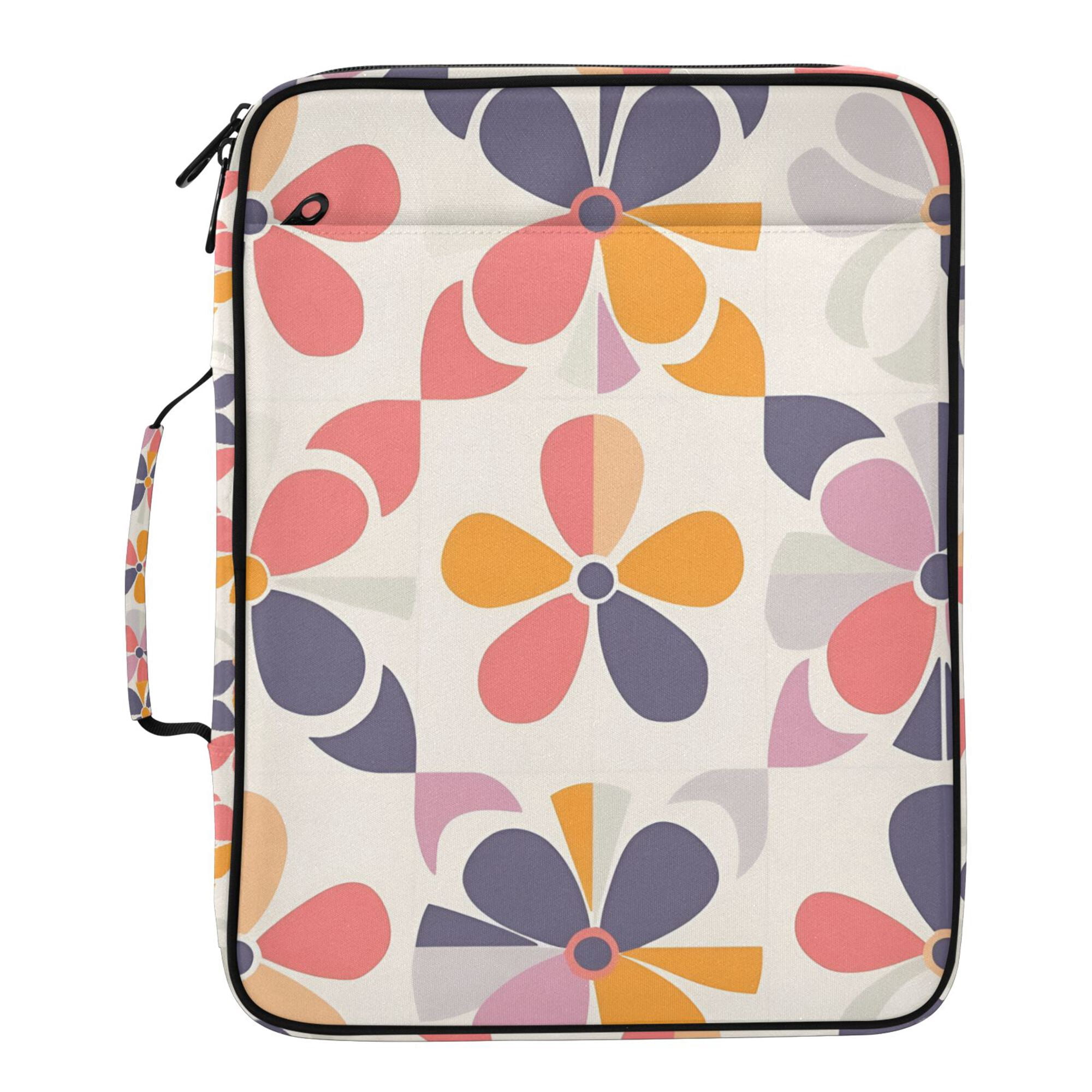 FORMRS Accordion File Folder A4 Size 7-Pocket Expanding Document Organizer Bag with 3 Ring Binder, Purple Retro Flower