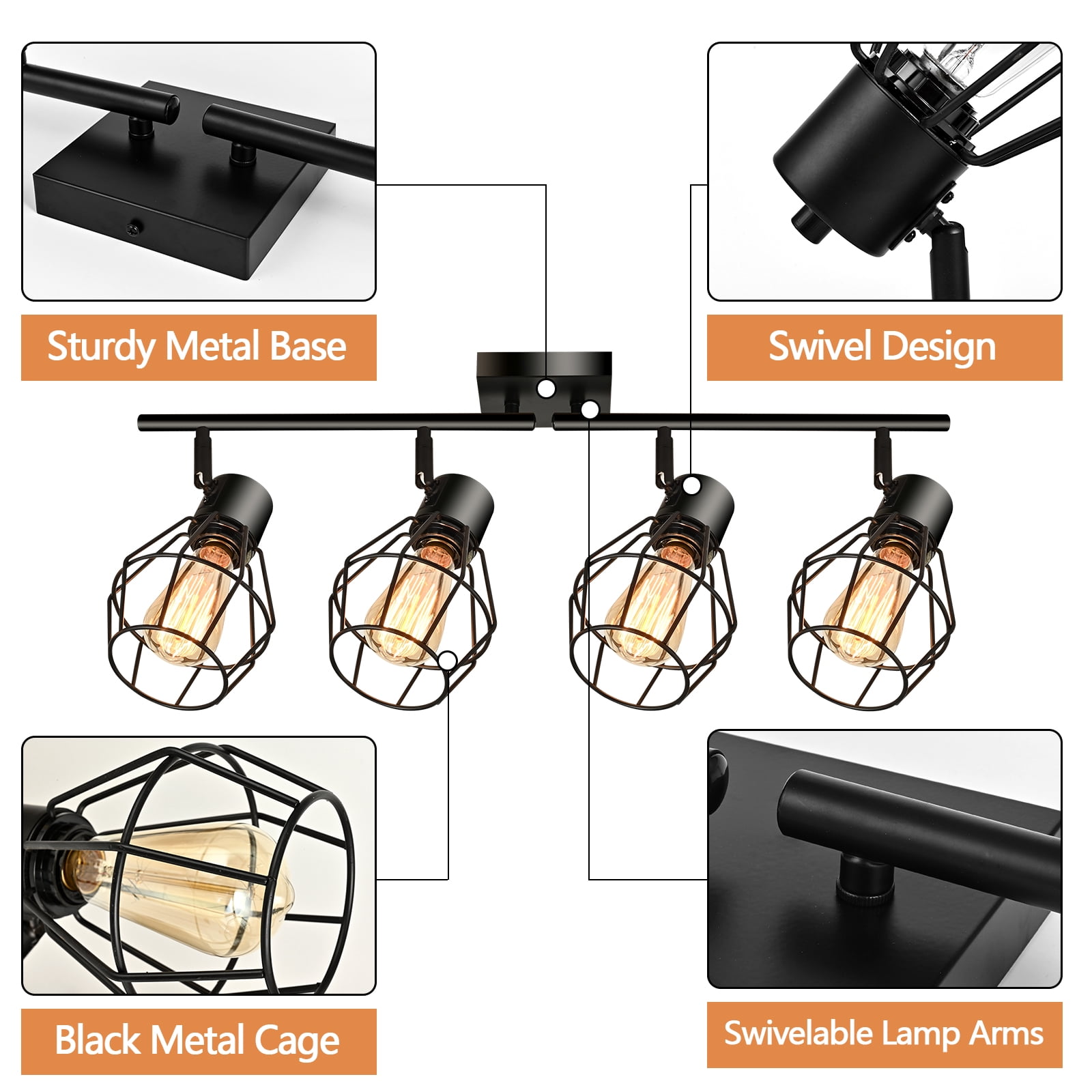 17.5" Dimmable 4-Light Black Flush Mount Lights