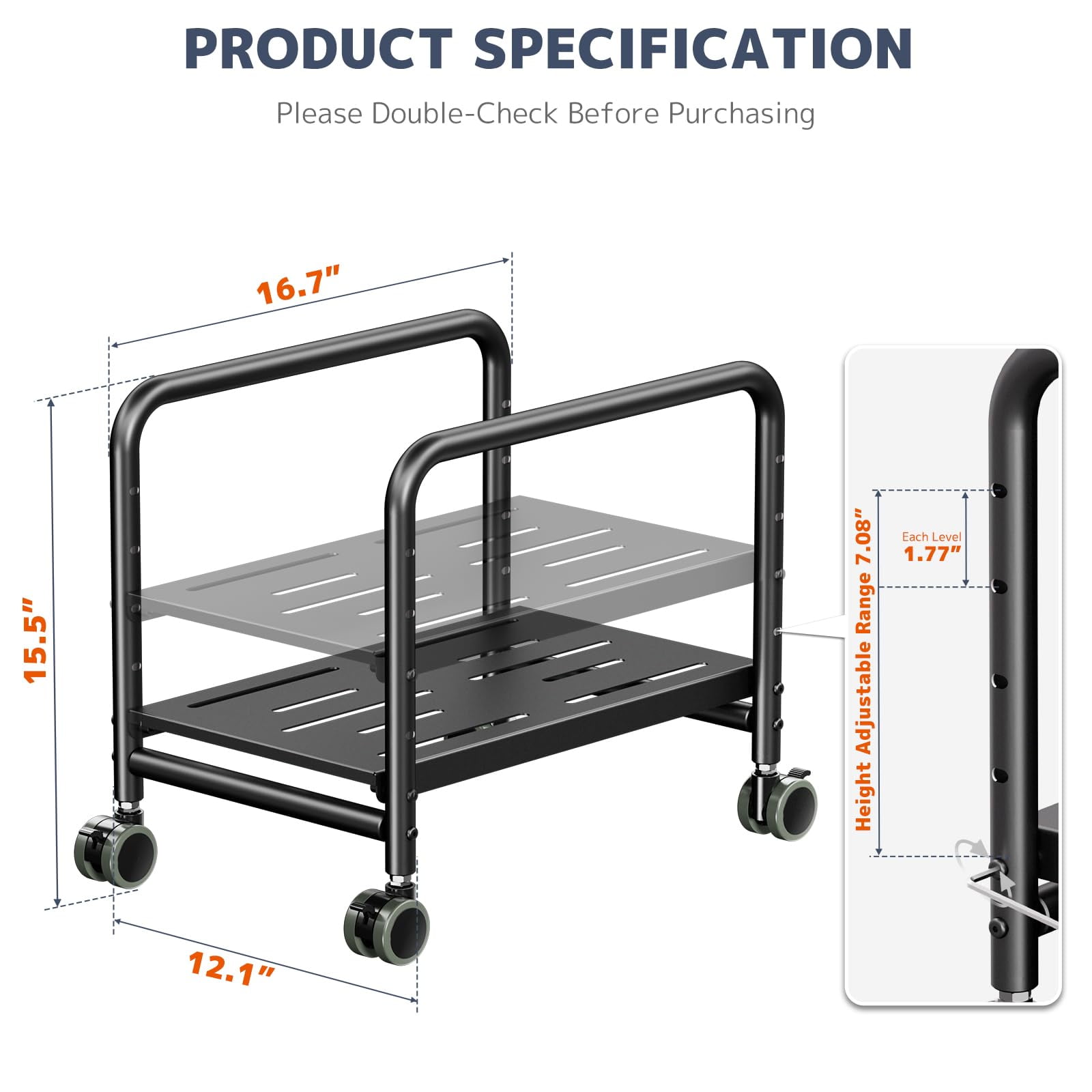 PUTORSEN Computer Tower Stand Under Desk - Height Adjustable PC Stand for Most Mid-Tower, Max Load 66 lbs, Black