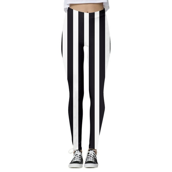 Arlun Women's Black White Striped Ankle Length Stretchy Legging Pants Soft Comfort High Waist Thin Breathable Yoga Pants 2025 Fashion Zebra Print Ankle Length Leggings Black XL