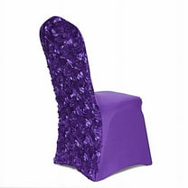 BalsaCircle Purple Satin Raised Roses Spandex Stretchable Banquet Solid Chair Covers Slipcovers