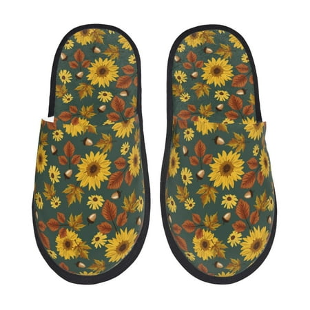 Balery Fall Daisy Leaf Nuts Slient Indoor Furry Fleece Comfort House Shoes Soft Non-Slip Home Shoes Cotton slippers House Slippers-- Large