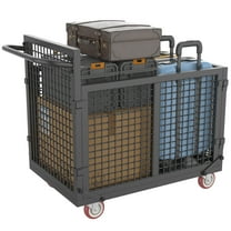 Heavy Duty Foldable Platform Truck Cart with Wheels - 1800 LBS Capacity Collapsible Push Dolly with Cage for Warehouse & Industrial Moving