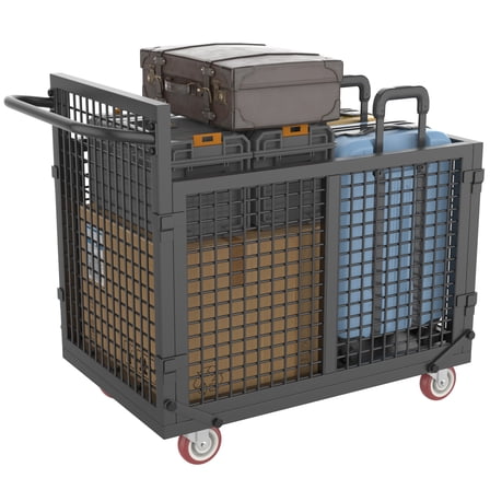 Heavy Duty Foldable Platform Truck Cart with Wheels - 1800 LBS Capacity Collapsible Push Dolly with Cage for Warehouse & Industrial Moving