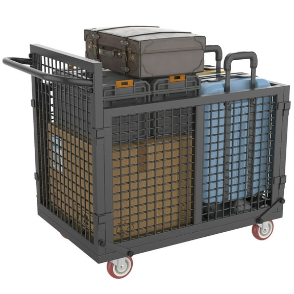 Heavy Duty Foldable Platform Truck Cart with Wheels - 1800 LBS Capacity Collapsible Push Dolly with Cage for Warehouse & Industrial Moving