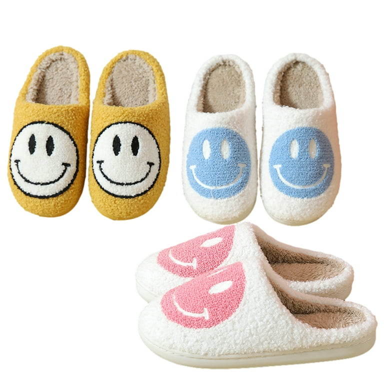 Preppy Smiley Face Cozy Slippers US Size 5-7 / Red