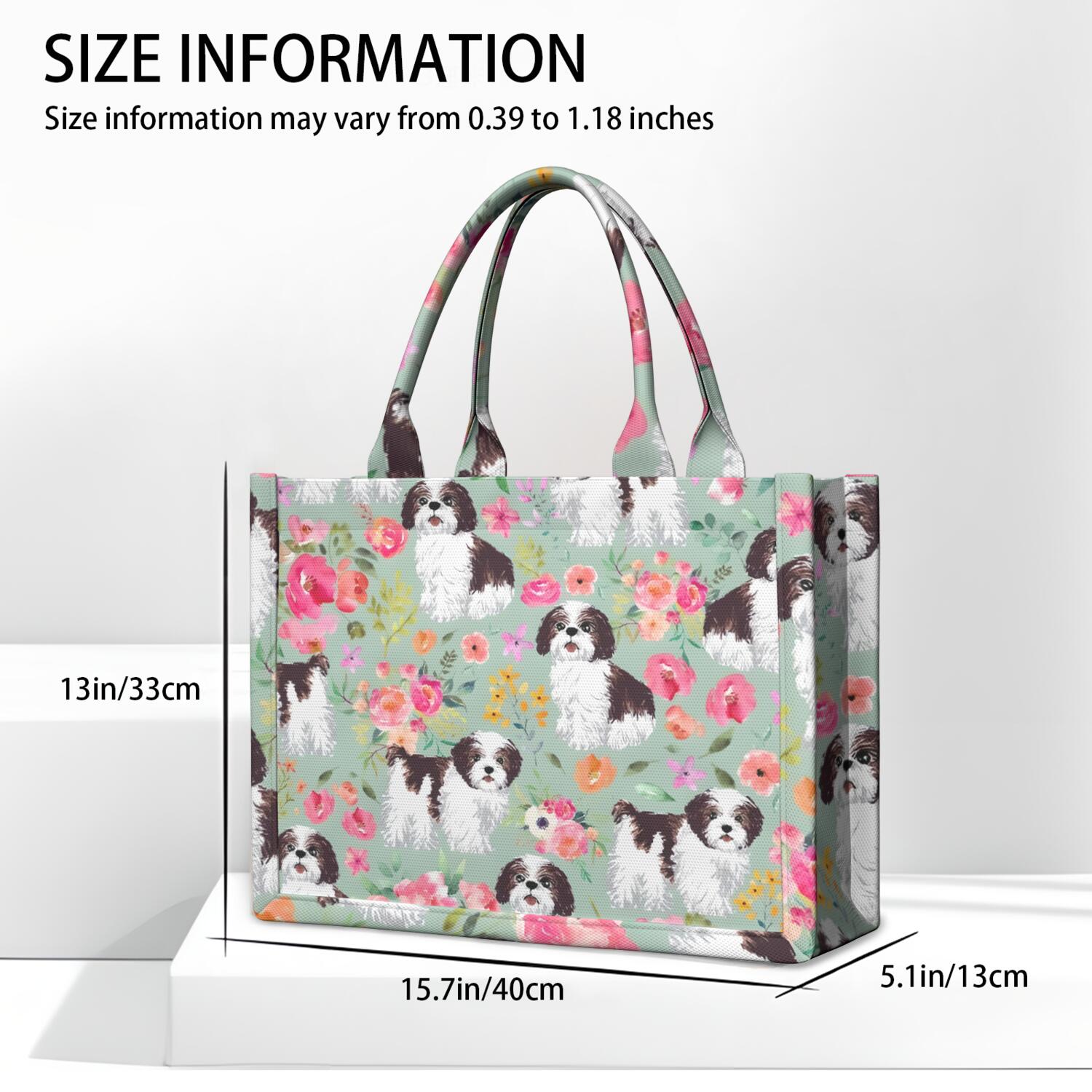 Large Capacity Tote Bag,Shih Tzu Dog and Flower Floral Handbag Fashion Luxury Tote Bag,15.7"x13"x 5.1" Inches,Laptop Compatible