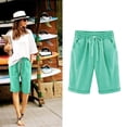 thumbnail image 2 of vigerkar Bermuda Shorts for Women Knee Length Plus Size Summer Casual Beach Elastic Waist Drawstring Comfy Trendy Long Shorts Green, M, 2 of 4