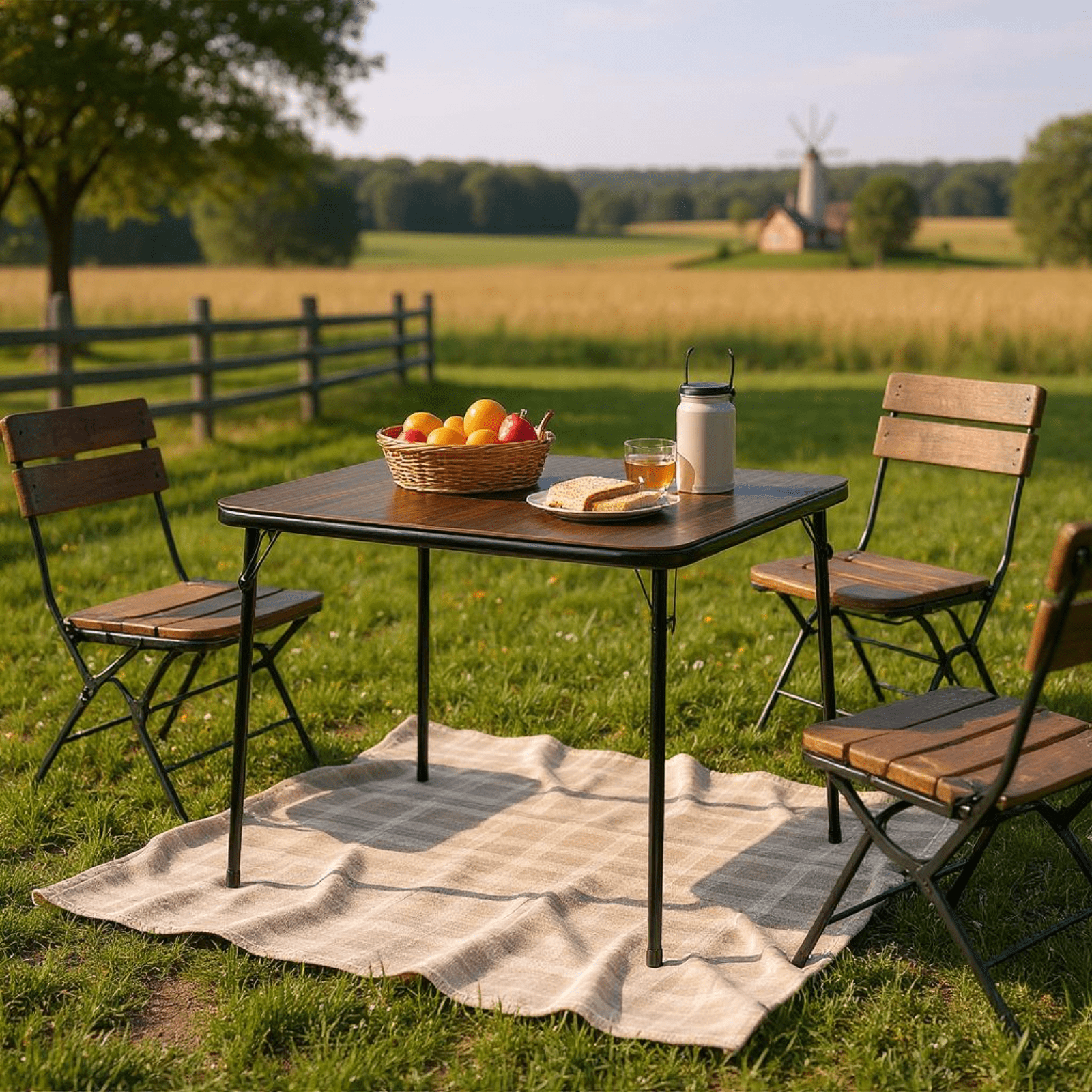 Homy Casa Portable Picnic Table, 34" Square Camping Table for Indoor/Outdoor Use, Walnut