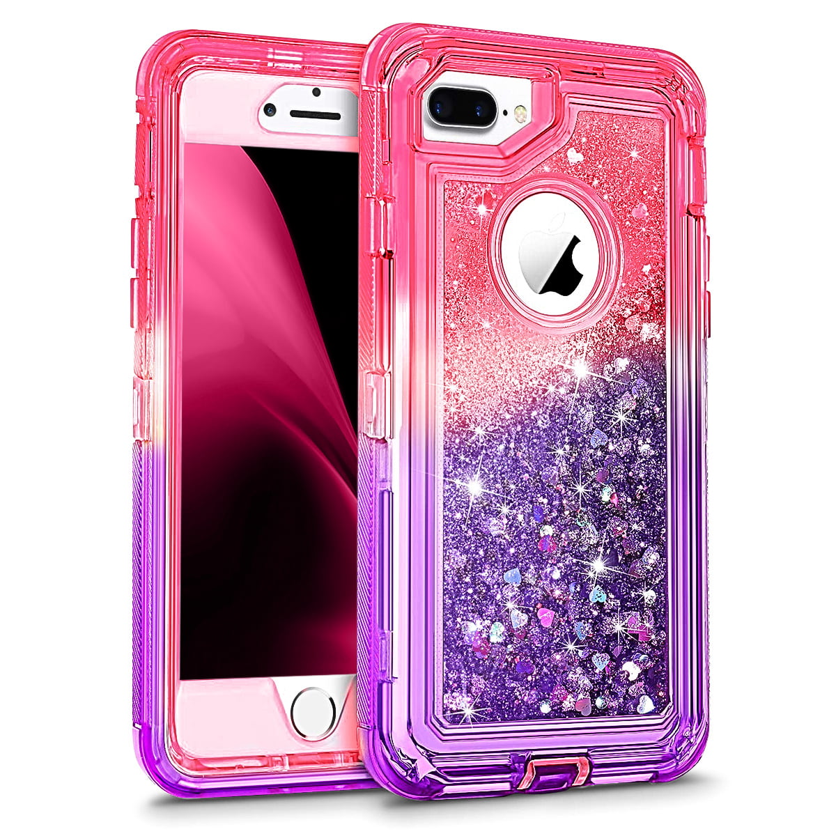 Compatible for Apple iPhone 8 Plus Case, iPhone 7 Plus Case, with [Temper  Glass Screen Protector] SOGA Diamond Glitter Liquid Quicksand Cover Cute