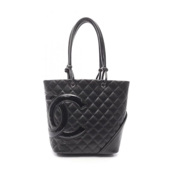 Pre-Owned CHANEL Cambon Medium Tote Bag in Patent Leather, Black (Good)