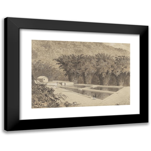 Michel Jean Cazabon 14x11 Black Modern Framed Museum Art Print Titled - The Reservoir at Maraval (1857)