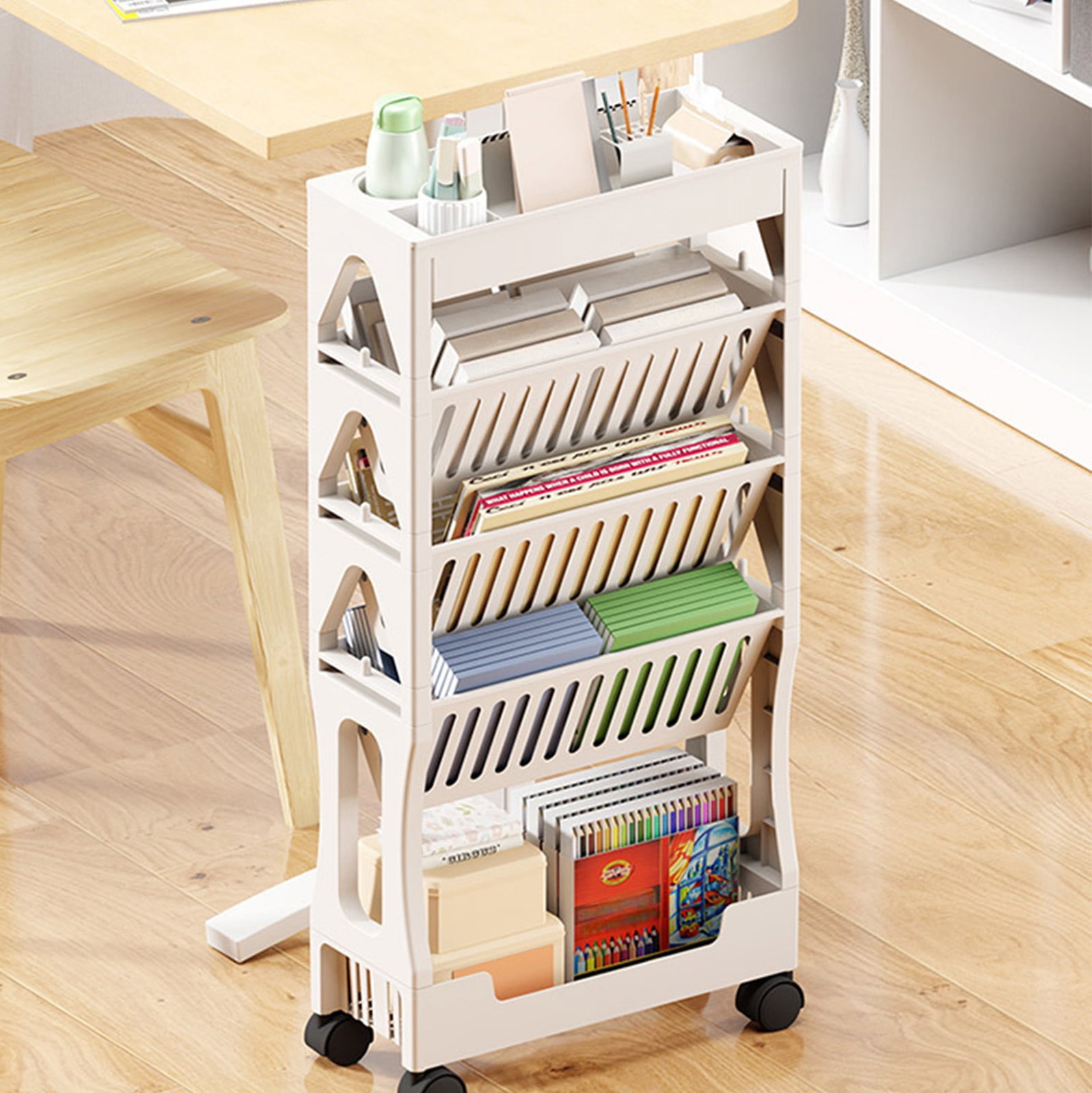 Kdkad Multi-Layer Rolling Storage Cart - Movable Classroom & Desk Organizer for Notebooks, Stationery Supplies | Sturdy Notebook Trolley with Locking Wheels, Space-Saving & Office Storage
