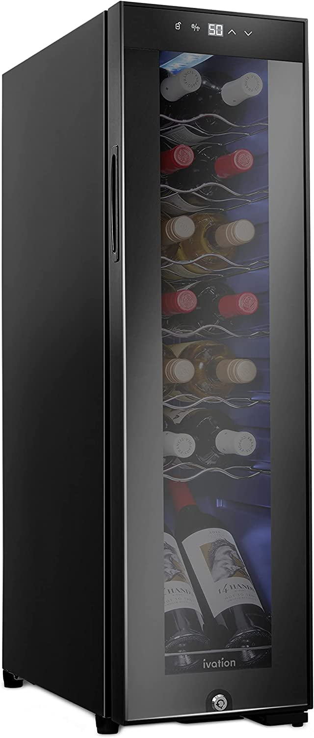Ivation 14Bottle Wine Cooler, Freestanding Wine Refrigerator with Lock