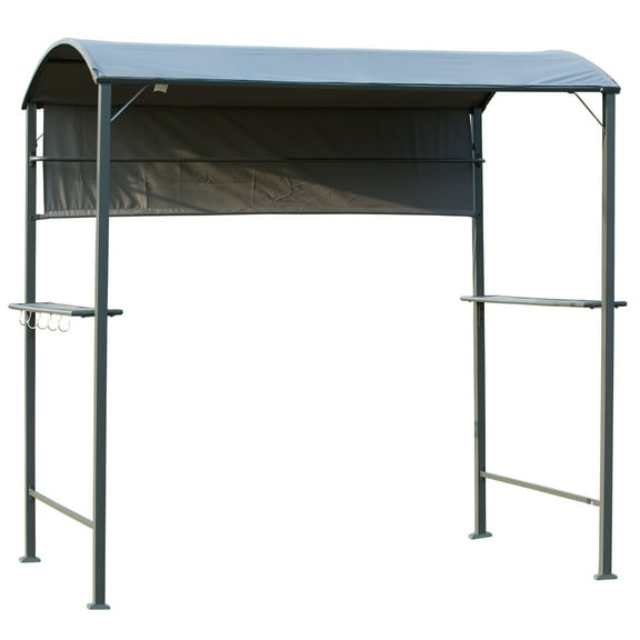 Homiyad 7FT Grill Gazebo BBQ Canopy with Sun Shade Panel Side Awning, 2 Exterior Serving Shelves, 5 Hooks for Patio Lawn Backyard