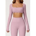 thumbnail image 4 of Tops cortos de yoga for mujer, camiseta de manga larga con cuello cuadrado, camisetas básicas elásticas ajustadas, camisetas deportivas for ejercicio al aire libre y gimnasio, 4 of 6