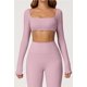 thumbnail image 4 of Tops cortos de yoga for mujer, camiseta de manga larga con cuello cuadrado, camisetas básicas elásticas ajustadas, camisetas deportivas for ejercicio al aire libre y gimnasio, 4 of 6