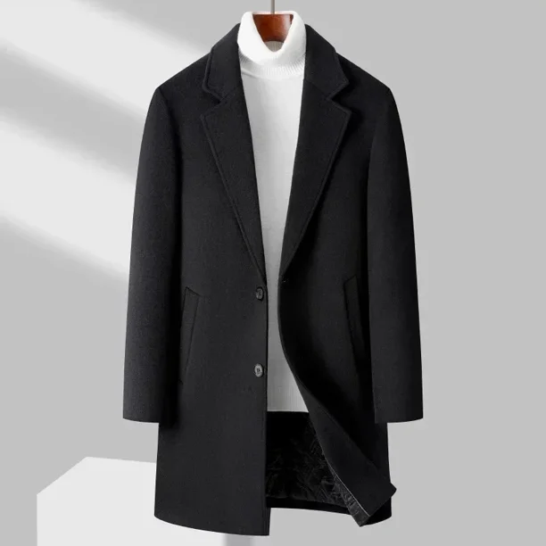 Abrigo de lana nuevo de otoño e invierno para hombre, abrigo de lana de algodón de longitud media, chaqueta cortavientos gruesa de estilo coreano