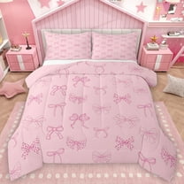 Feelyou Pink Polkadot Ribbon Bedding Comforter Set, Kawaii Cartoon Bow-tie Twin Comforter Sets, Cute Princess Bow Reversible Bedding Set, Microfiber Bedroom Decor, 2pcs