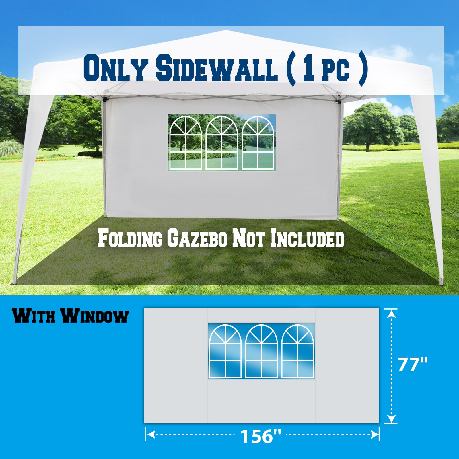 Sunrise 13'x6.4' Sidwall for Wedding Party Tent, Outdoor Pop Up Canop Gazebo, with windows, 1 PCS, white