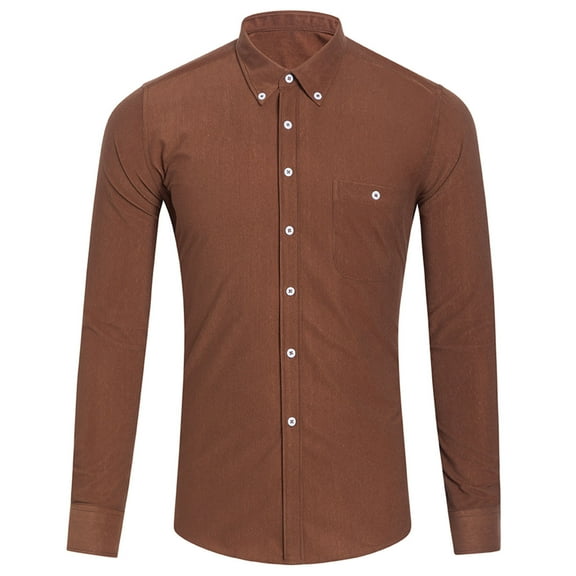 Guieoi Shirts Tshirts Shirts for Men Corduroy Casual Lapel Button Button Chest Pocket Solid Color Long-sleeved Men's Shirt