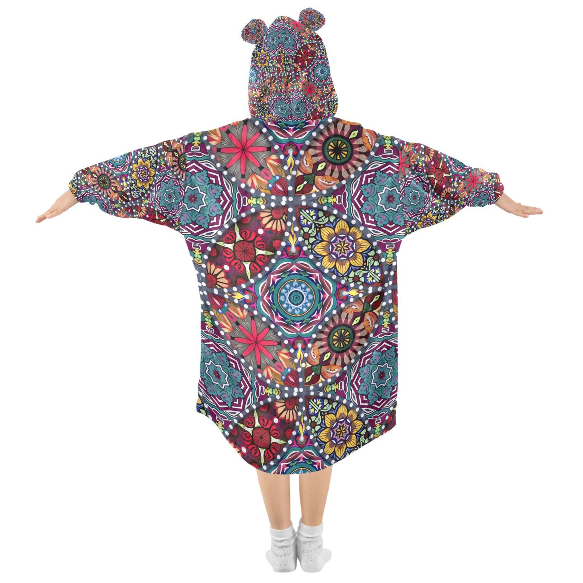FORMRS Wearable Blanket Hoodie with Sleeves for Kids Cozy Flannel Sweatshirt, Colorful Mandala Pattern