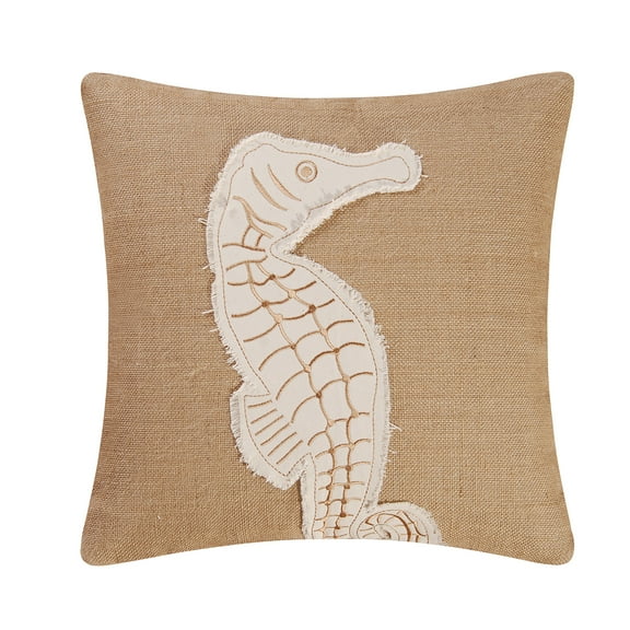 Seahorse Burlap Accent Throw Pillow, 18" x 18"