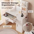 thumbnail image 6 of Vineego Makeup Vanity Desk with Mirror, Vanity Set with Charging Outlets and LED Lights, Vanity Table with Storage Shelves Drawers and Cabinet for Bedroom Dressing Room, White, 6 of 8