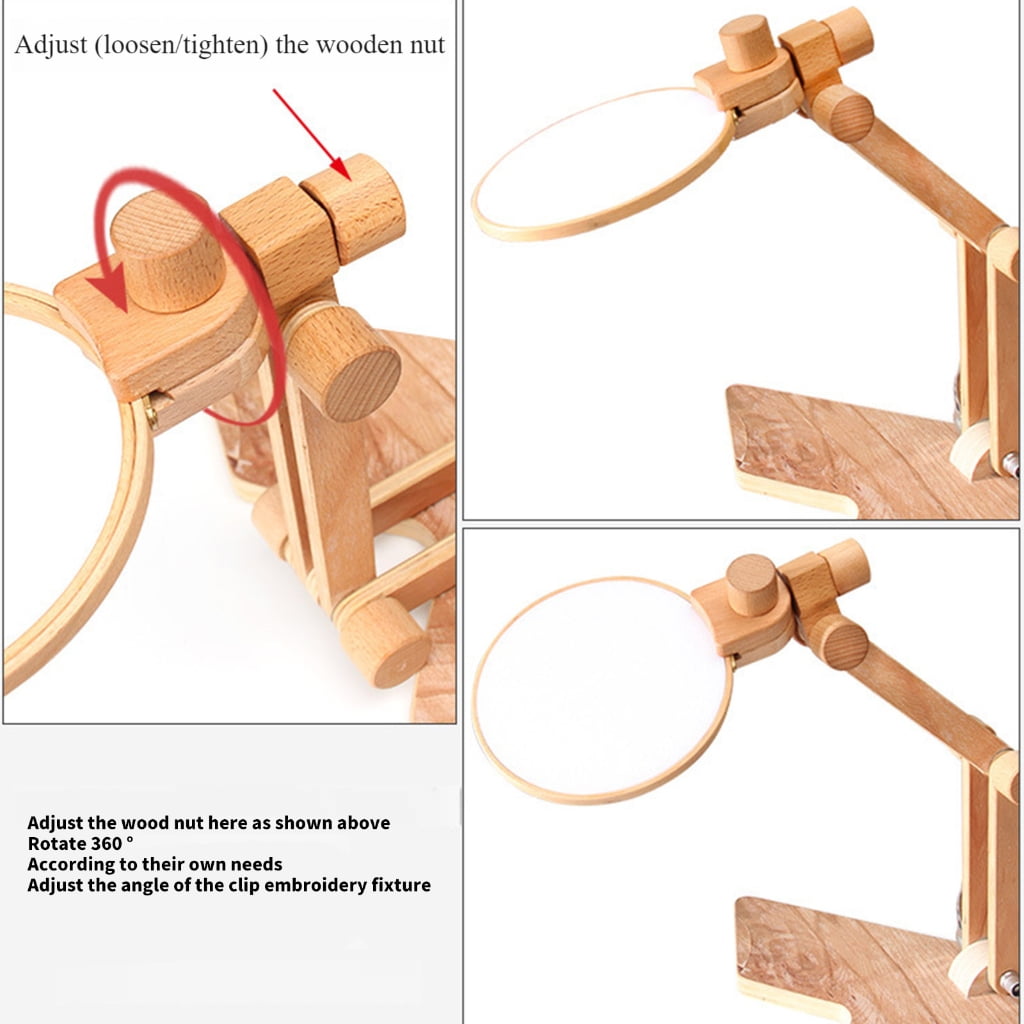 Height Adjustable Embroidery Hoop Holder Tabletop Wood Stitching Frame Stand For Stitching Decorative Sewing Project