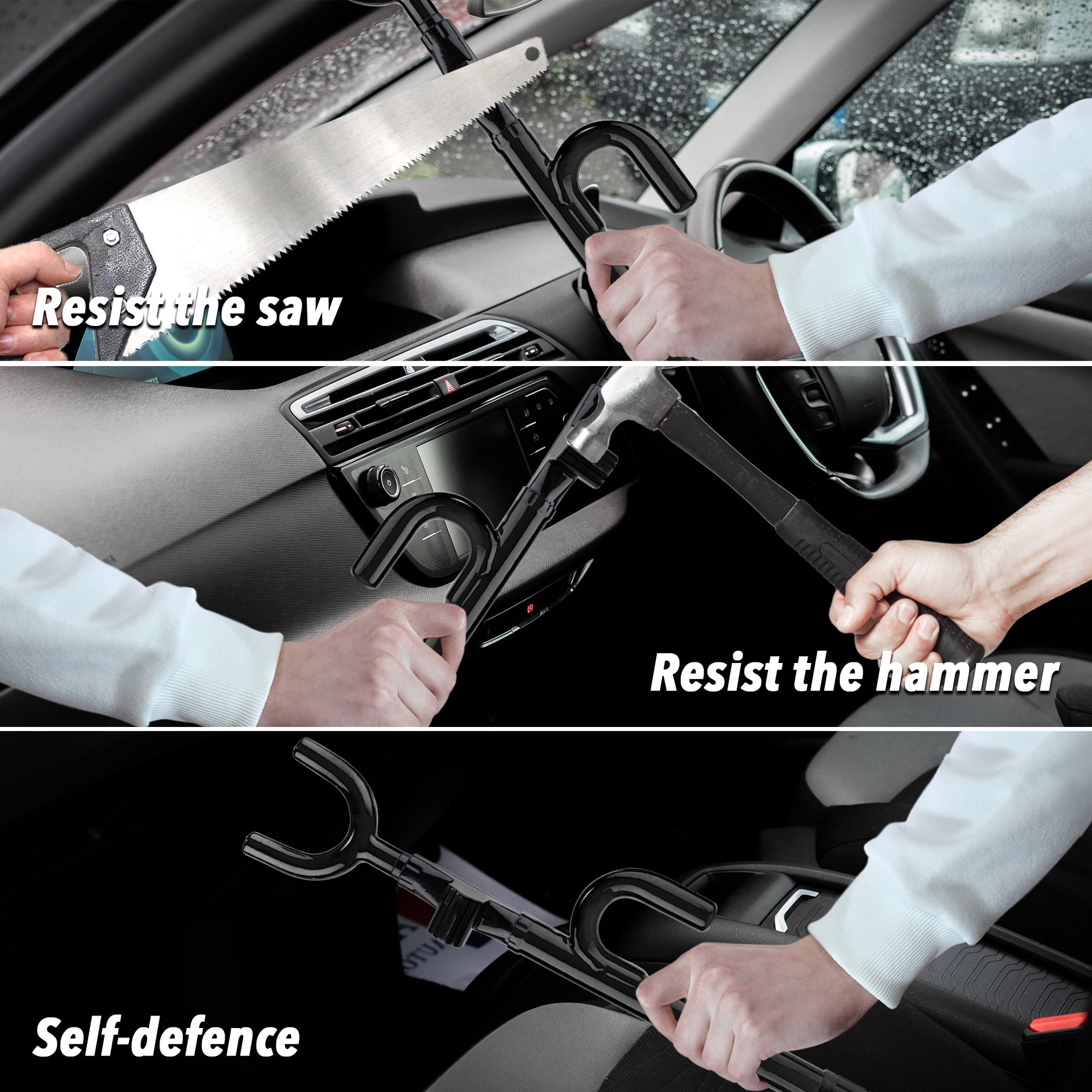 CARTMAN Vehicle Steering Wheel Lock Car Anti Theft Security Lock with Adjustable Length Fit for Cars Trucks Vans and SUVs, Black