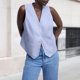 thumbnail image 1 of Camiseta sin mangas con cuello en V estilo informal Top sin mangas para mujer Top corto traje de trabajo de oficina, 1 of 9