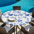thumbnail image 6 of Valentine's Day Round Tablecloth, Fitted Table Cover with Elastic for 55"-60" Round Tables, Blue Heart Love Modern Romantic Minimalist Table Cloth Outdoor Indoor Dinning Party Waterproof Tablecloths, 6 of 7