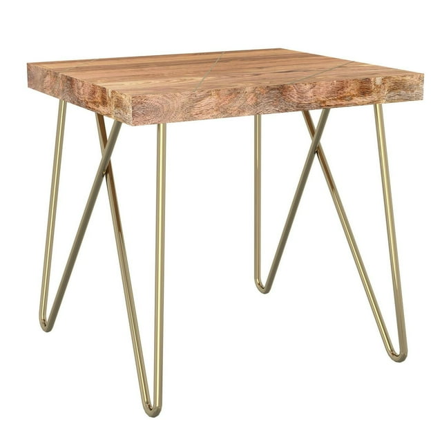 Rustic Modern Solid Wood Accent Table in Natural & Aged Gold