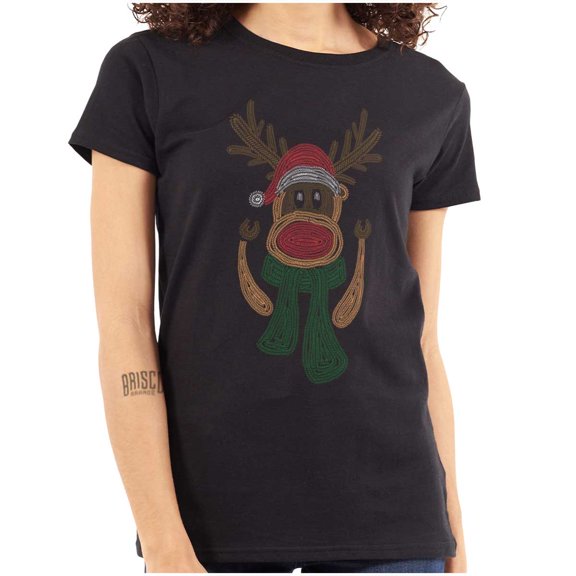 Ugly Christmas Santa Sock Monkey Womens Slim Fit Graphic Tee Brisco Brands S