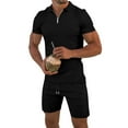thumbnail image 3 of VBTAPA Mens Shorts Sets 2025 Summer 2 Piece Outfits Waffle Knit Quarter Zip Polos with Drawstring Waist Shorts Casual Golf Track Suit Beach Vacation Set with Pockets Daily Sale Black XXXL, 3 of 8