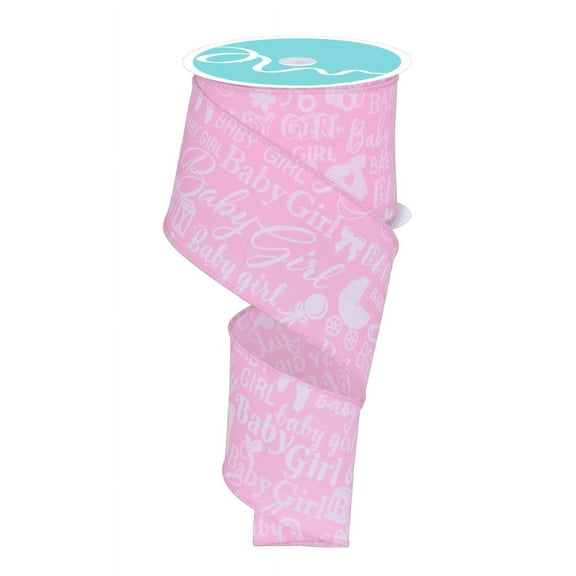 Baby Girl Gender Reveal Ribbon - 2 1/2" x 10 Yards, Light Pink & White, Wired Edge, Baby Shower, Wreath, Banner, It's a Girl, Adoption