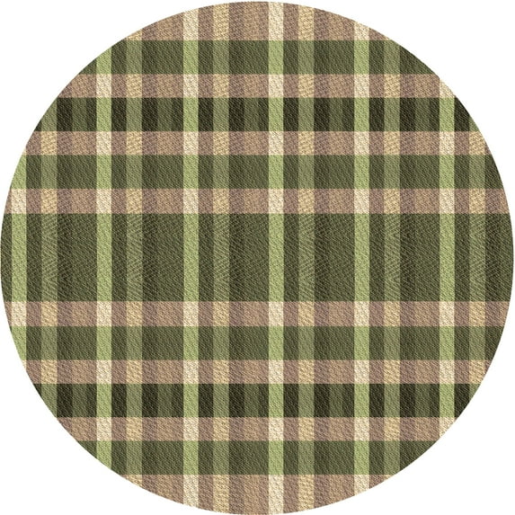 Ahgly Company Indoor Round Patterned Brass Green Area Rugs, 7' Round