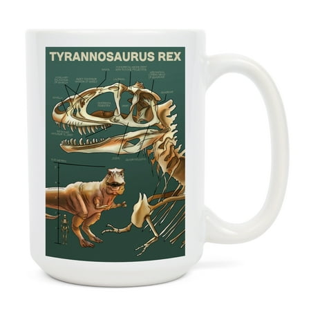 

15 fl oz Ceramic Mug Tyrannosaurus Rex Facts Green Background Dishwasher & Microwave Safe