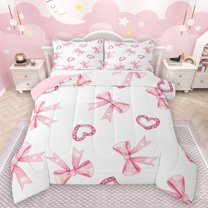 Castle Fairy Female Men Women Dreamy Bowtie 3 Pieces Queen Comforter Set,Love Heart Print Ultra Soft Bedding Sets,Stars Print Bedding Comforter Set Breathable,Super Cozy Room Decor,Reversible