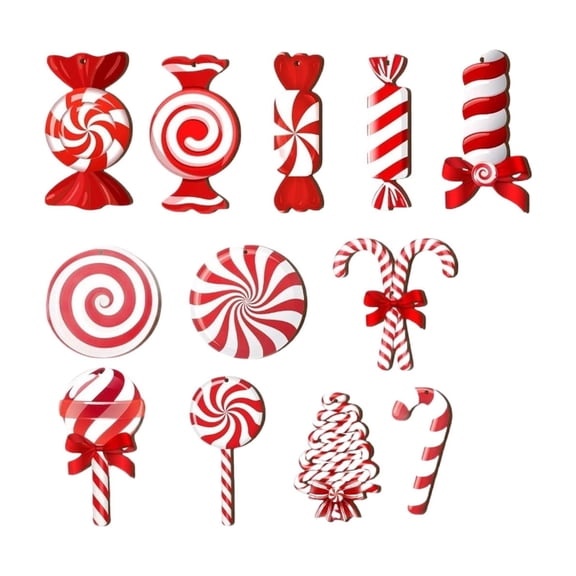 Christmas Candy Cane Ornaments Set, Red White Peppermint Hanging Decorations for Christmas Tree, Garland, Window and Holiday Party