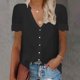 thumbnail image 2 of Camiseta informal de verano para mujer, jersey con escote en V y retazos de encaje, blusa, Tops de manga corta Fridja  hjk5950, 2 of 8